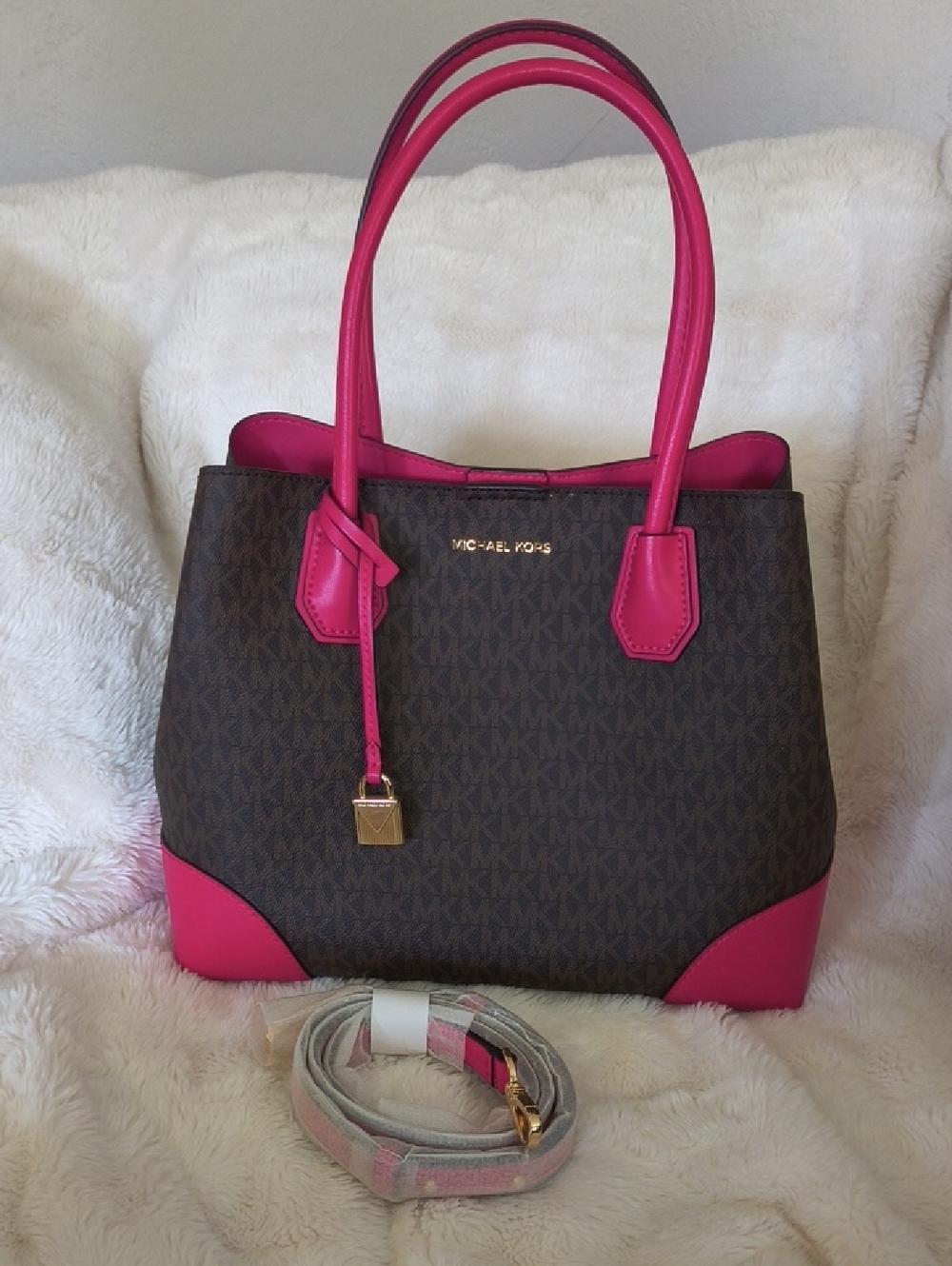 Michael Kors Brown and Pink Women's Arm Bag With Removable Shoulder Strap
